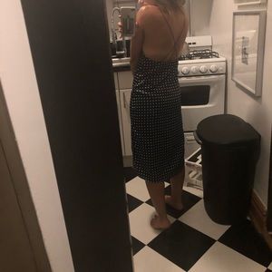 Navy and white satin dress